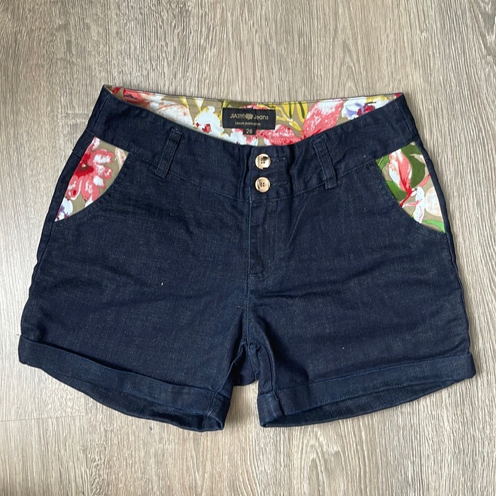 Floral Detail Denim Jean Shorts